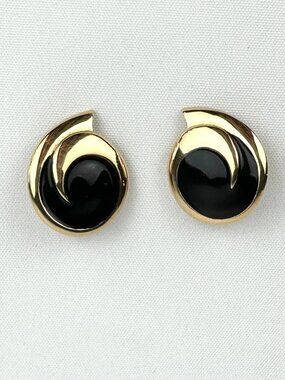 Vintage Monet Gold and Back Accent Clip On Earrings